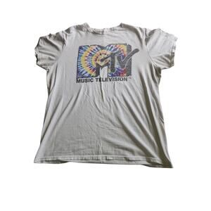 MTV Music Television White T-Shirt with Tie-Dye Logo - Unisex - Size M